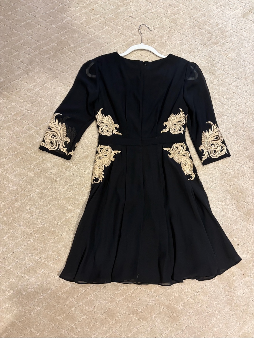 Black Dress with Cream Embroidered Accents - Women's Elegant Fit